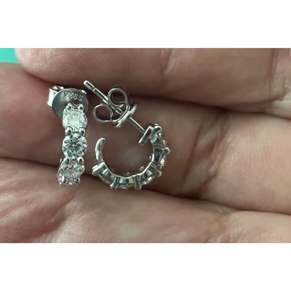 1 CT Genuine Moissanite 5 Stone Huggie Hoop Earrings Sterling Silver - Picture 7 of 10